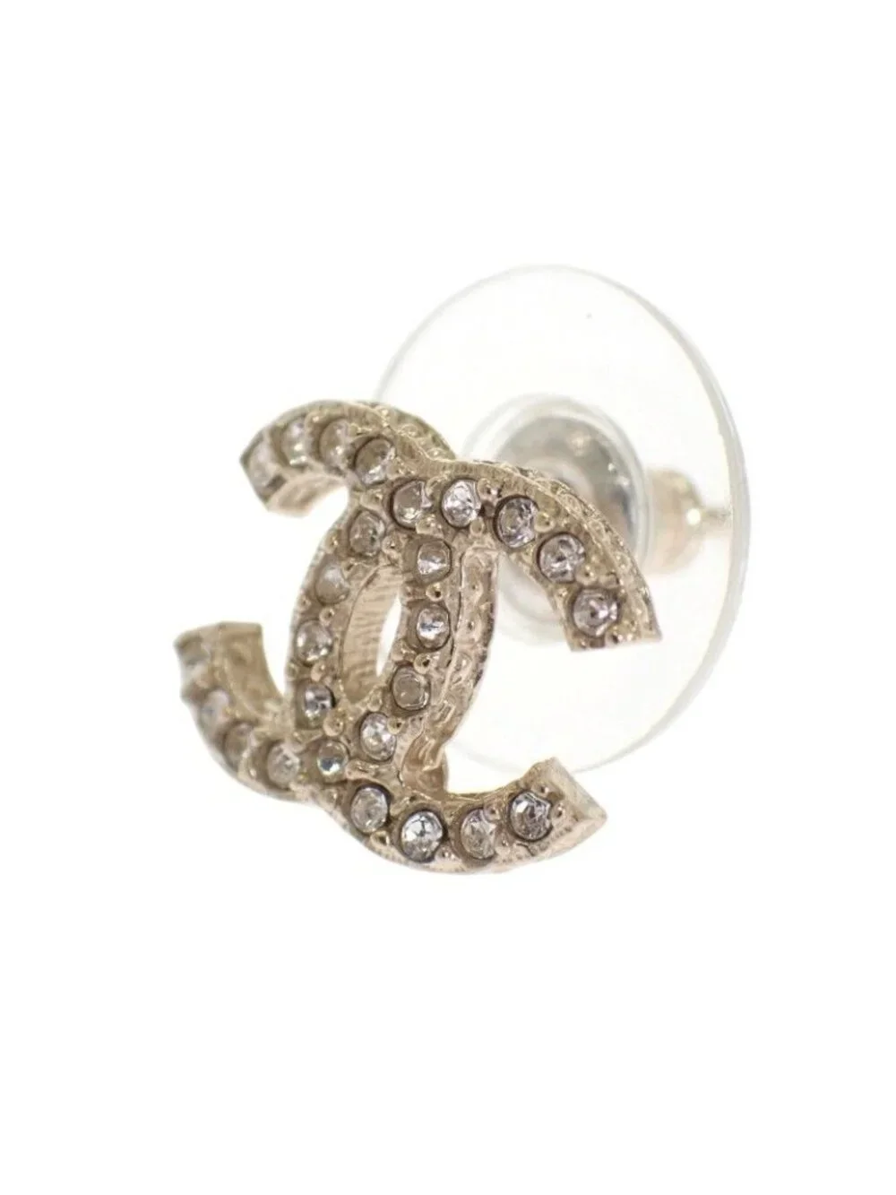 Chanel CC Logo Earrings Metal Crystal Gold Boxed Accessory Saree